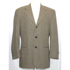 ZANETTI Balogna Houndstooth Lessona Wool Silk Sport Coat Blazer Mens US Size 44L